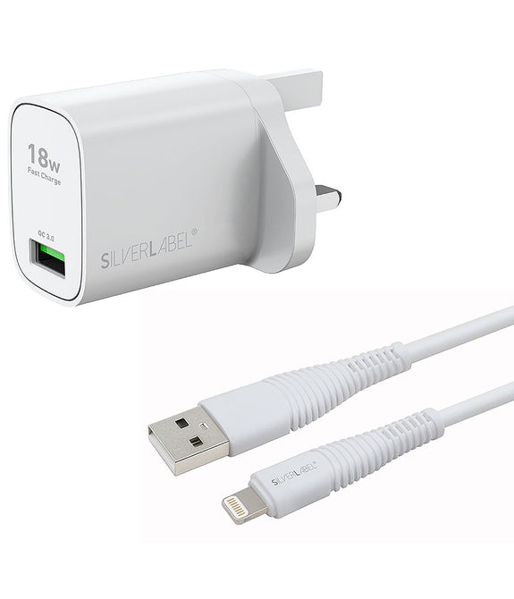 18W USB-A Wall Charger & Lightning Cable - White