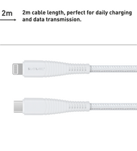 Braided Lightning to USB-C Charge Cable 2m - White
