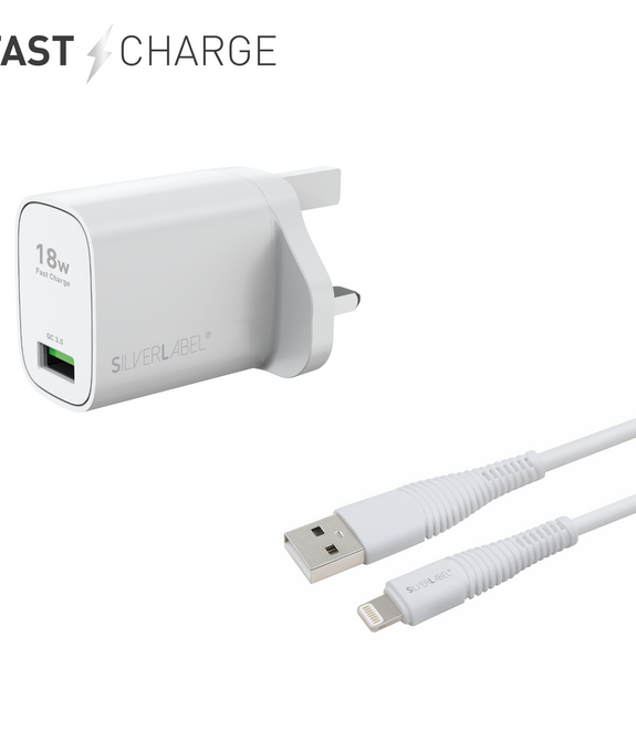 18W USB-A Wall Charger & Lightning Cable - White