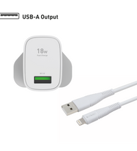 18W USB-A Wall Charger & Lightning Cable - White